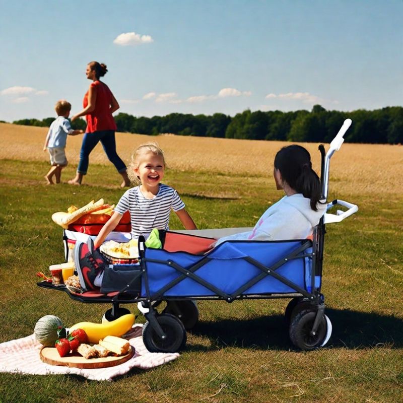 Portable 4 Wheels Beach Trolley Cart für Outdoor Camping Klappbar und zusammengebaut